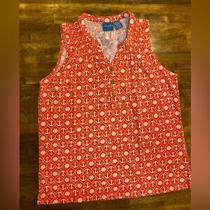 Caribbean Joe Red/Orange Nautical Anchor Print Sleeveless Tank